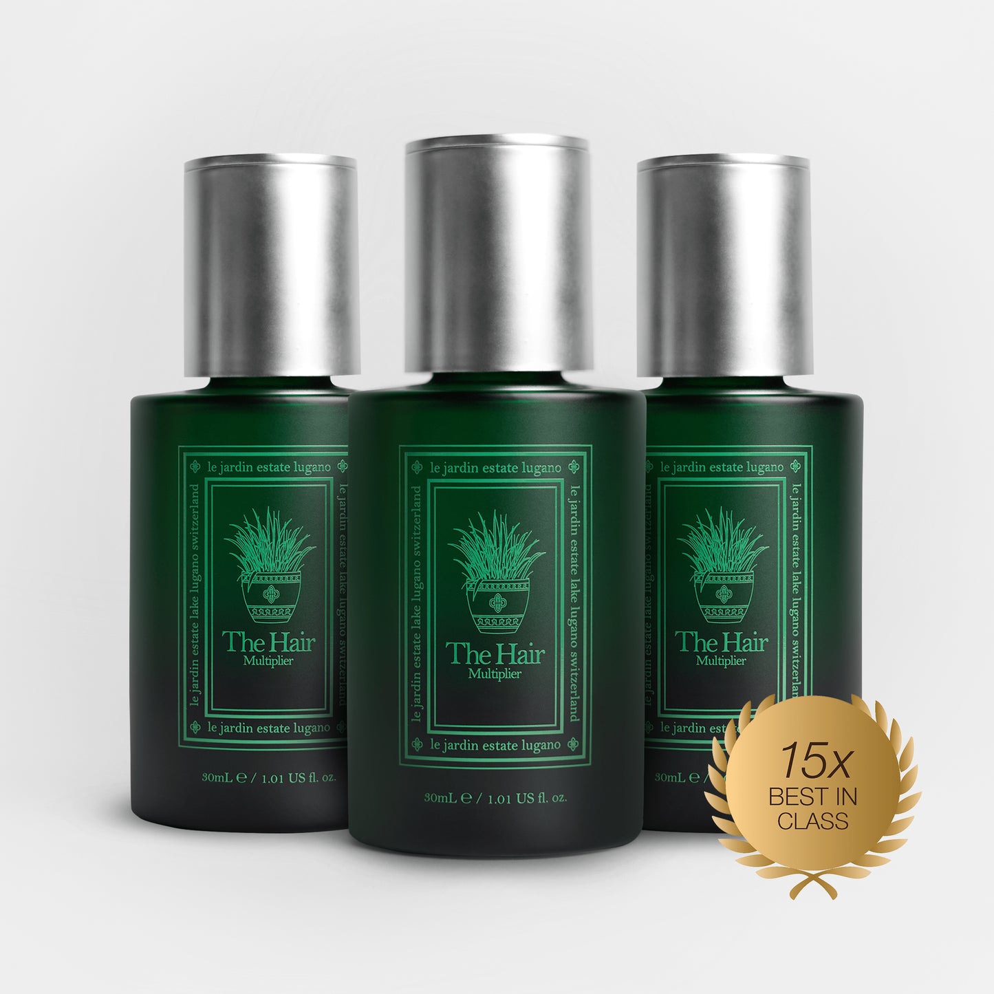 The Hair Multiplier serum three-bottle product lineup — Le Jardin Switzerland